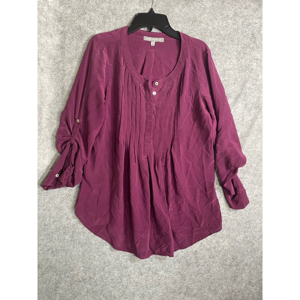 Daniel Rainn Silk Pintuck Roll Tab Sleeve Blouse Plum Purple S D12430SK3‎